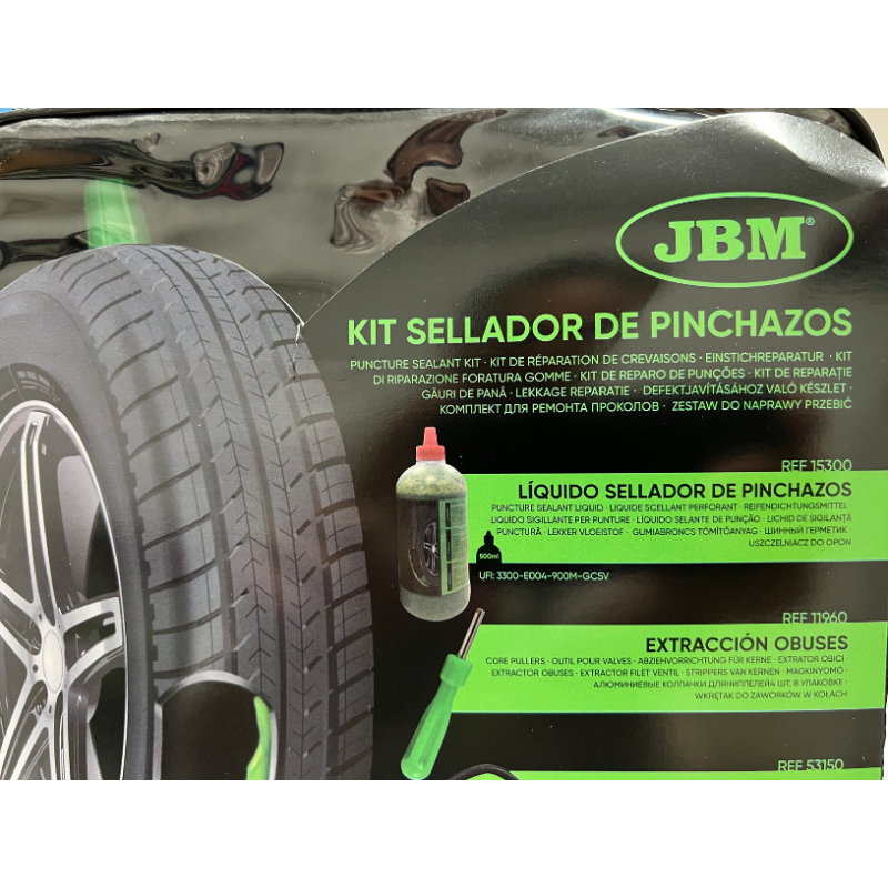 JBM Kit Sellador de Pinchazos para coche - Líquido y compresor de aire, Envío 48/72 horas